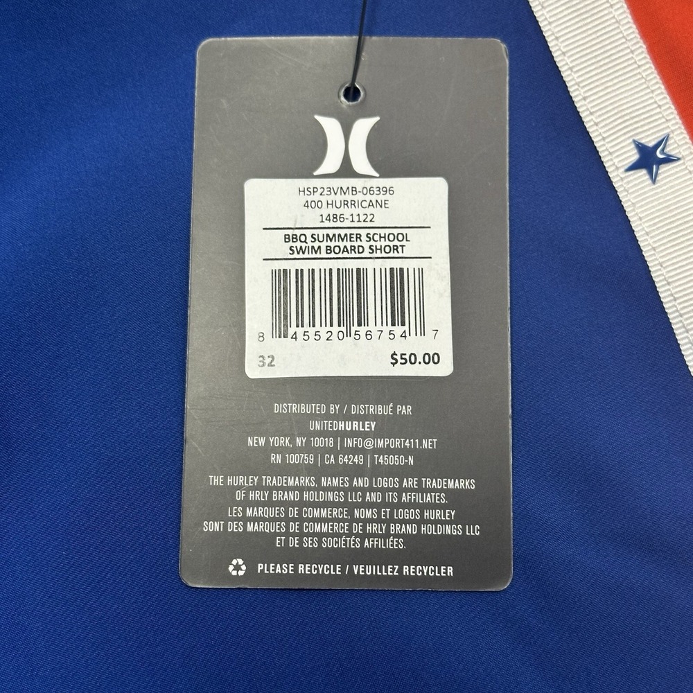 Hurley BBQ Summer School Swim Board Short Red White Blue Nwt‎ Mens 32 $50 - Picture 2 of 9